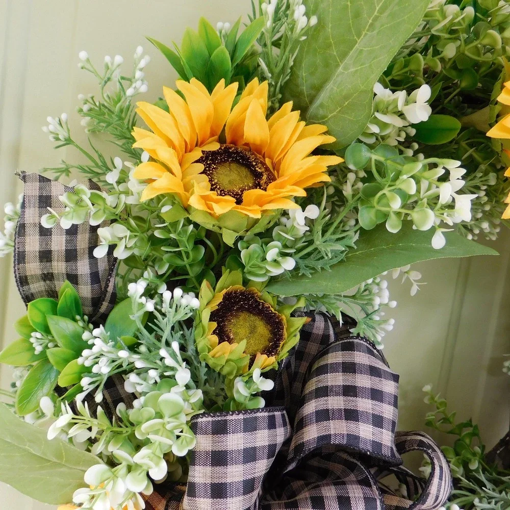 Sunflower Wreath for Front Door, Late Summer and Fall, Bright Vibrant Decor